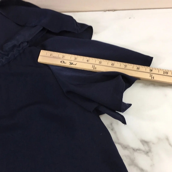 MLM Blouse Womens Small Navy Off The Shoulder Short Sleeve Top Silky Ruffle - Picture 12 of 13